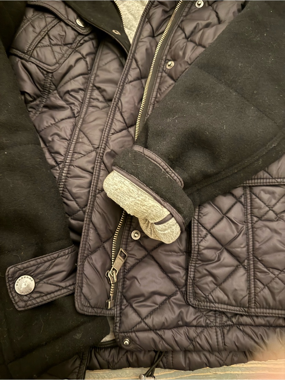 Burberry Brit Black Quilted Hooded wool cotton nylon jacket XS - Picture 7 of 12